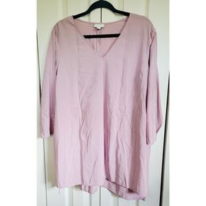 J. Jill Women's L‎  Tunic Top Pink Knit  V-Neck 3/4 Sleeve Rayon Blnd Soft
